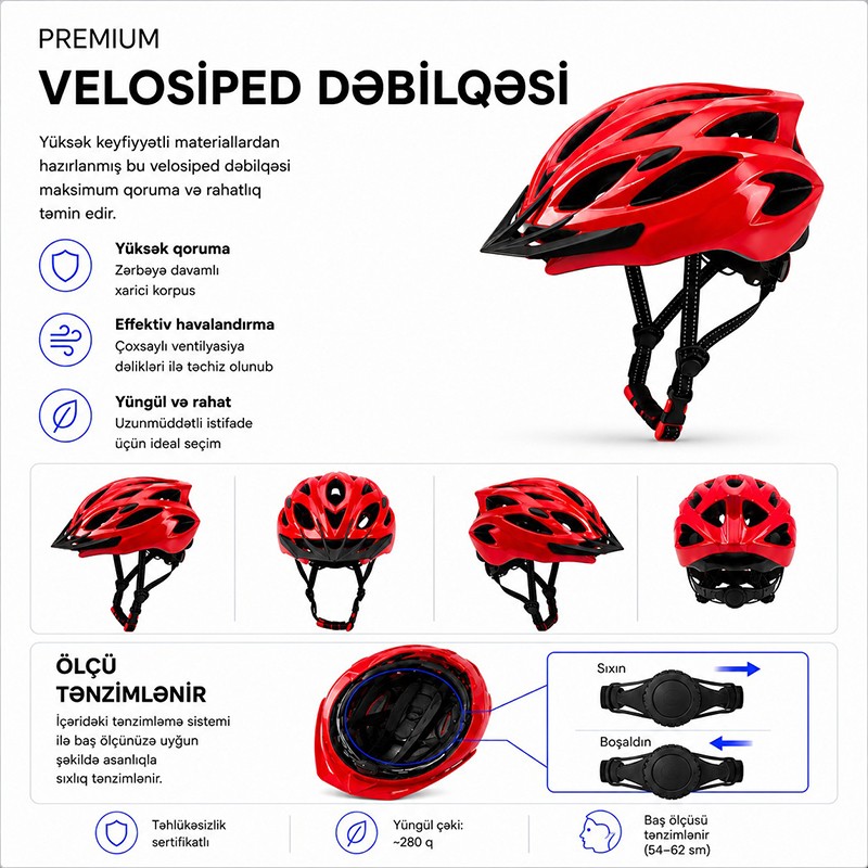 Velosiped dəbilqələsi qırmızı rəng